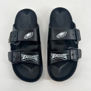 Men's black Philadelphia Eagles slide on sandals logo spell out NFL men's 7-8